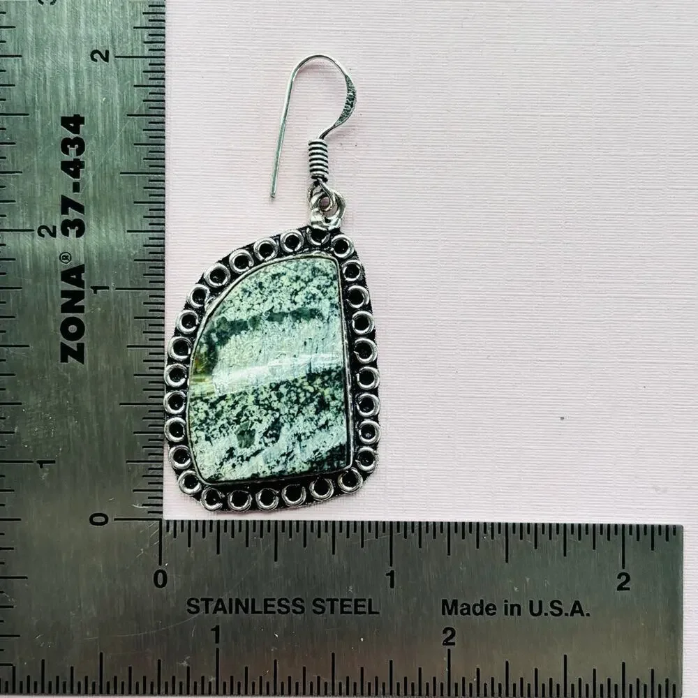 925 Sterling Silver Line Jasper Dangle Earrings